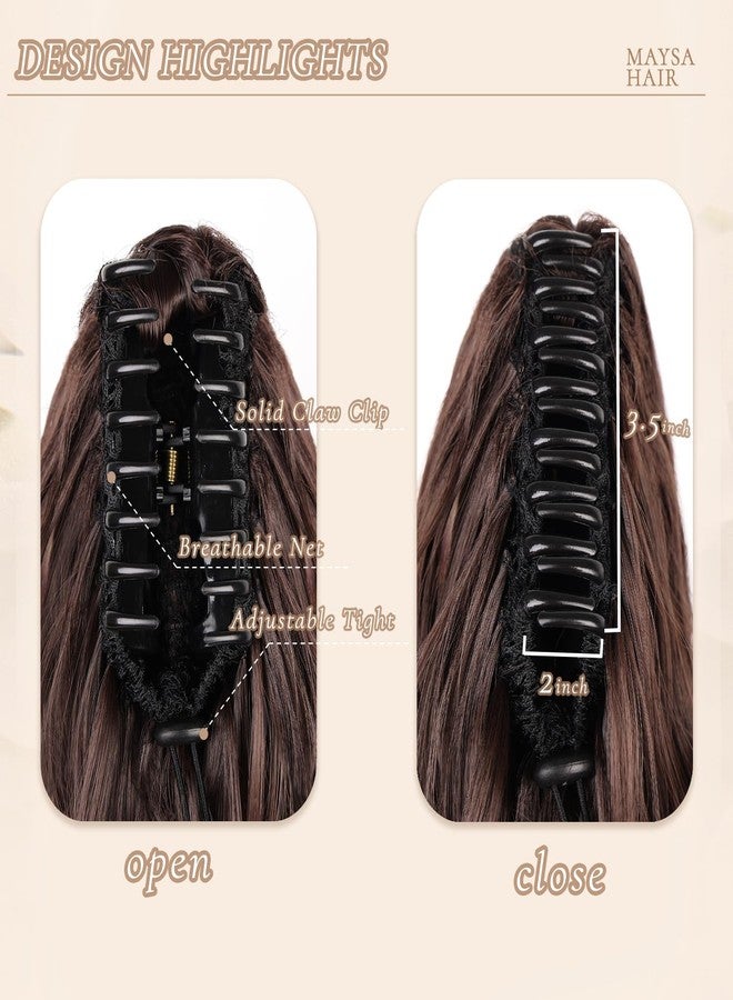 Pinaka Claw Clip Ponytail Extension, 22 In Brown Wavy Ponytail Hair Extension - Image 5