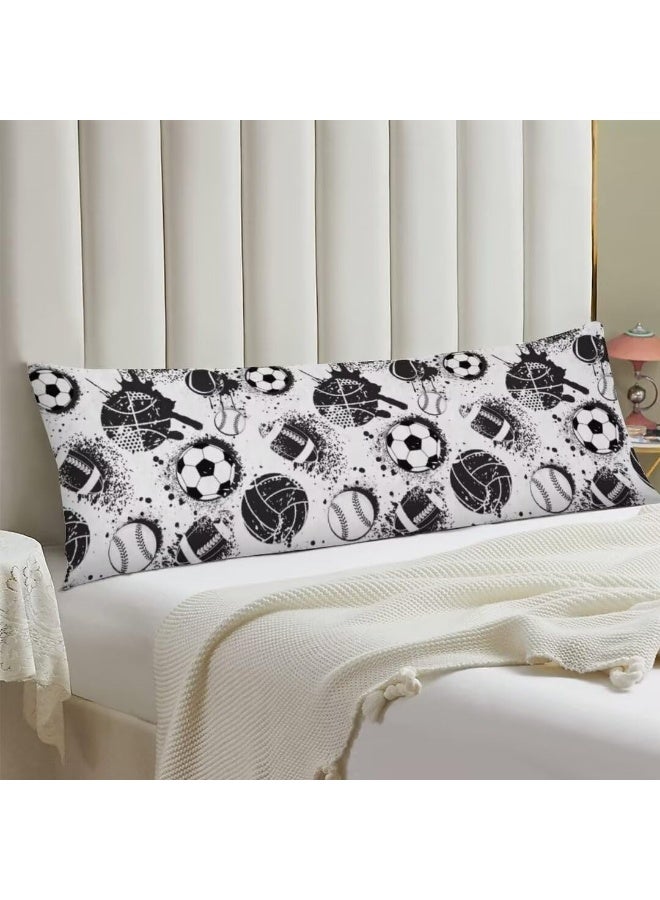 Sport Theme Body Pillow Cover Sports White and Black Baseball Softball Rugby American Football Long Pillow Case with Zipper Decorative Bedding Pillowcase Soft Cushion Pillow Case for Bedroom 20"x54"  - Image 2