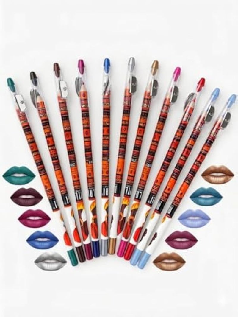 2 in 1 Eyeliner and Lip Pencil Multicolor Fine Tip with Sharpener Set of 10 - Image 1