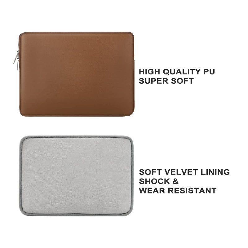 RAINYEAR make life easier RAINYEAR 16 Inch Laptop Sleeve Soft PU Leather Case Protective Water Resistant Zipper Padded Cover Carrying Computer Bag Compatible with 16" MacBook Pro 2021 2022 New Model A2141 A2485 M1(Brown)  - Image 4
