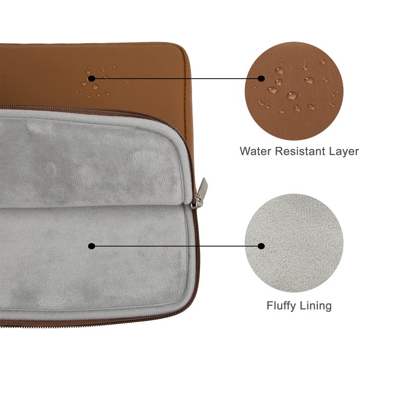 RAINYEAR make life easier RAINYEAR 16 Inch Laptop Sleeve Soft PU Leather Case Protective Water Resistant Zipper Padded Cover Carrying Computer Bag Compatible with 16" MacBook Pro 2021 2022 New Model A2141 A2485 M1(Brown)  - Image 3
