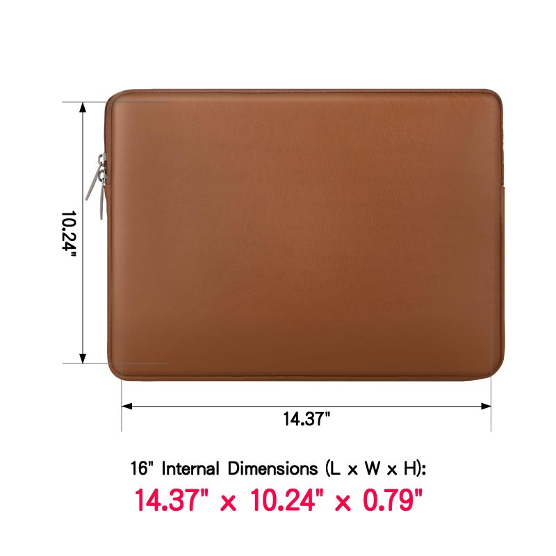 RAINYEAR make life easier RAINYEAR 16 Inch Laptop Sleeve Soft PU Leather Case Protective Water Resistant Zipper Padded Cover Carrying Computer Bag Compatible with 16" MacBook Pro 2021 2022 New Model A2141 A2485 M1(Brown)  - Image 2