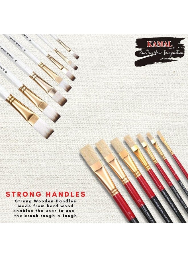 KAMAL Combo of Flat White Brown and Flat Hog Hair Set of 7 for Oil Painting, Acrylic Painting, Modern Art, Banner Painting, Fabric Painting - Image 4