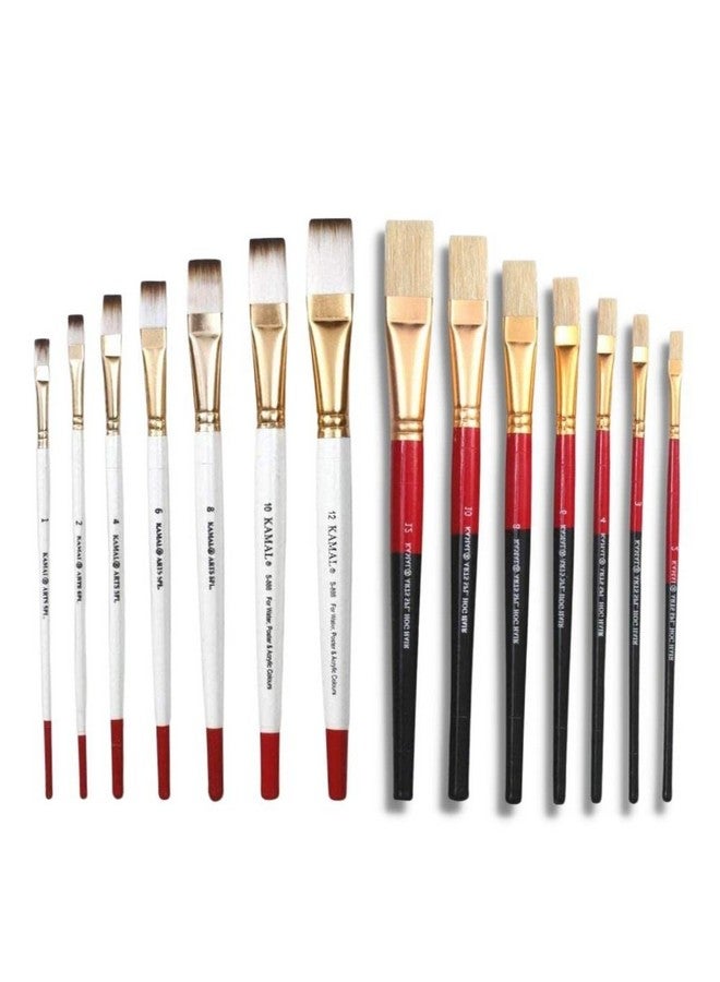 KAMAL Combo of Flat White Brown and Flat Hog Hair Set of 7 for Oil Painting, Acrylic Painting, Modern Art, Banner Painting, Fabric Painting - Image 1