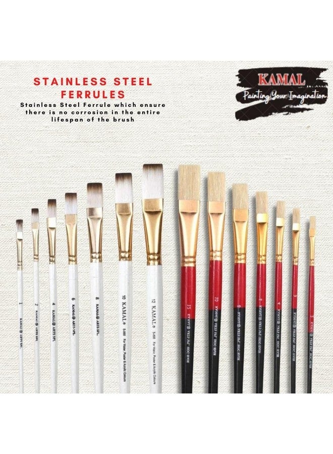 KAMAL Combo of Flat White Brown and Flat Hog Hair Set of 7 for Oil Painting, Acrylic Painting, Modern Art, Banner Painting, Fabric Painting - Image 3