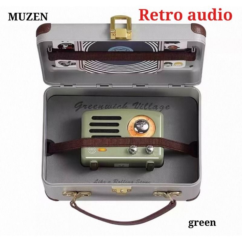 Muzen Little Prince Portable Bluetooth Speaker with FM Radio Wooden Retro Design, Green - Image 1
