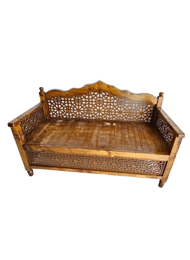 mahome 2 seater Handcrafted Arabic Solid Wood Sofa – Traditional Carved Design with Cushions and mattress. sutable for living room sofa, garden furniture.(Pine Wood, two seater)  - Image 3