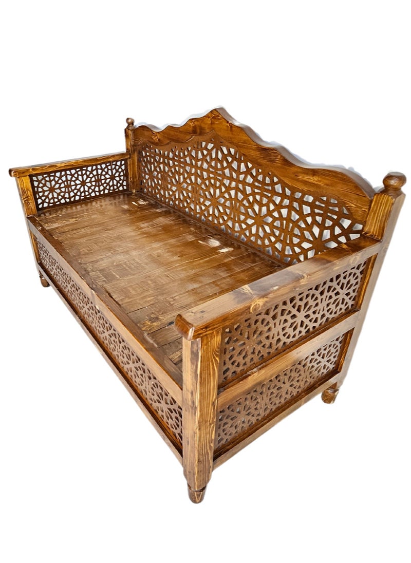 mahome 2 seater Handcrafted Arabic Solid Wood Sofa – Traditional Carved Design with Cushions and mattress. sutable for living room sofa, garden furniture.(Pine Wood, two seater)  - Image 4