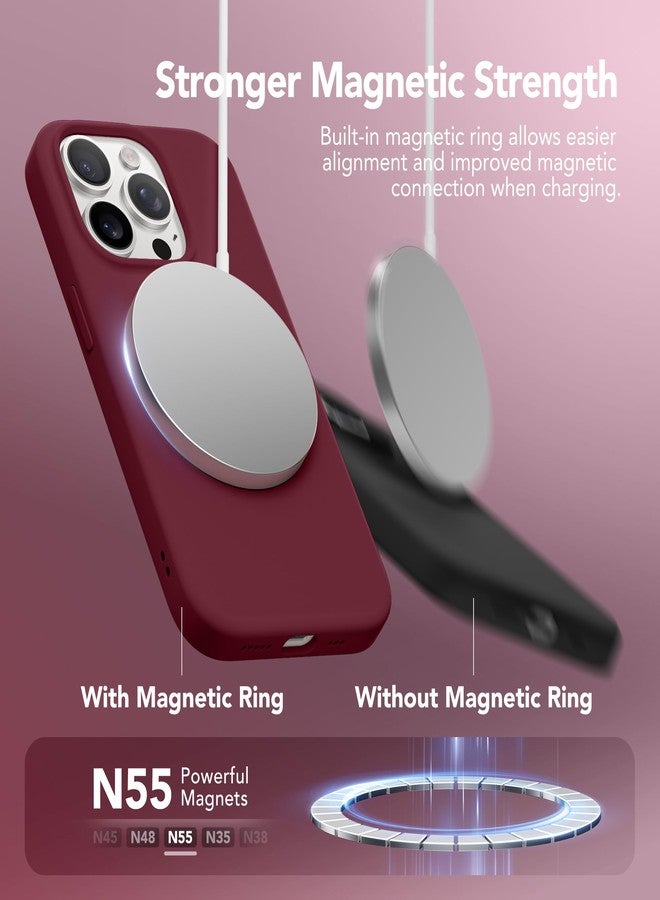 GONEZ Magnetic for iPhone 15 Pro Case, Compatible with MagSafe, [Screen Protector + Camera Lens Protector], Silicone Shockproof Anti-Scratch Protective Phone Case 6.1 inch, Maroon - Image 3