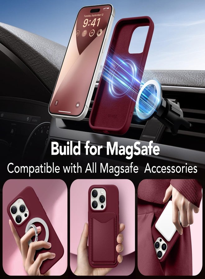 GONEZ Magnetic for iPhone 15 Pro Case, Compatible with MagSafe, [Screen Protector + Camera Lens Protector], Silicone Shockproof Anti-Scratch Protective Phone Case 6.1 inch, Maroon - Image 4