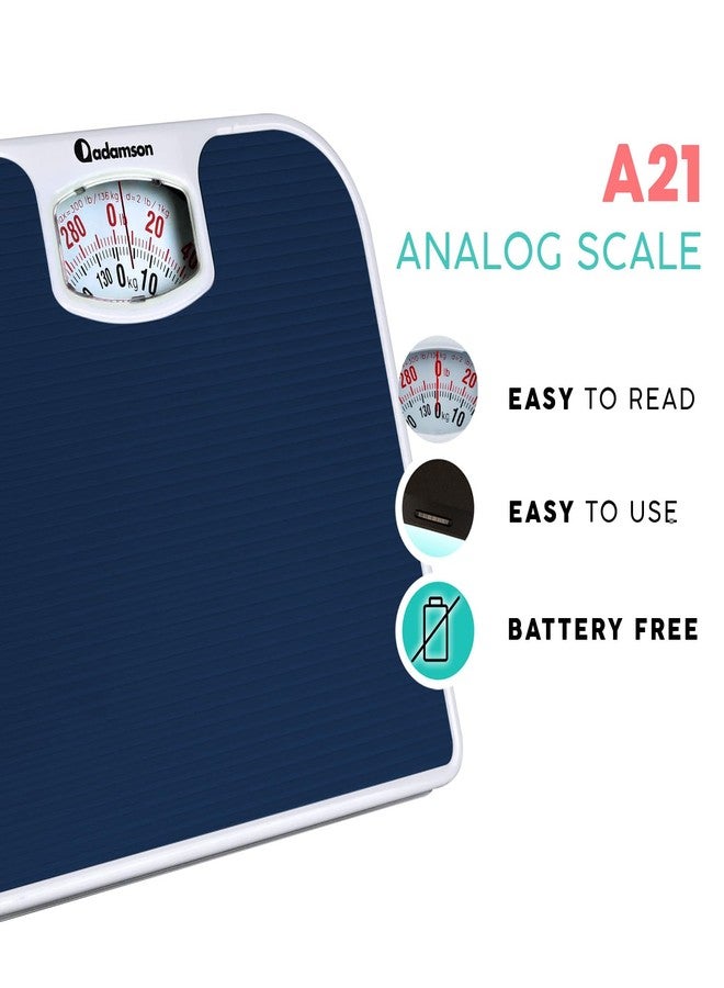 Adamson A21 Analog Scales for Body Weight - Up to 300 LB - New - Anti-Skid Rubber Surface - Large Numbers - Analog Bathroom Scale - Affordable - Durable with 20-Year Assurance - Blue - Image 2