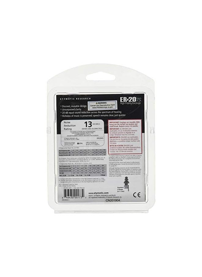 Etymotic Research - Etymotic Research Er20Xs High-Fidelity Earplugs (Concerts, Musicians, Airplanes, Motorcycles, Sensitivity And Universal Hearing Protection) - Standard, Clear Stem/Frost Tips (4 Piece Set) - Image 1