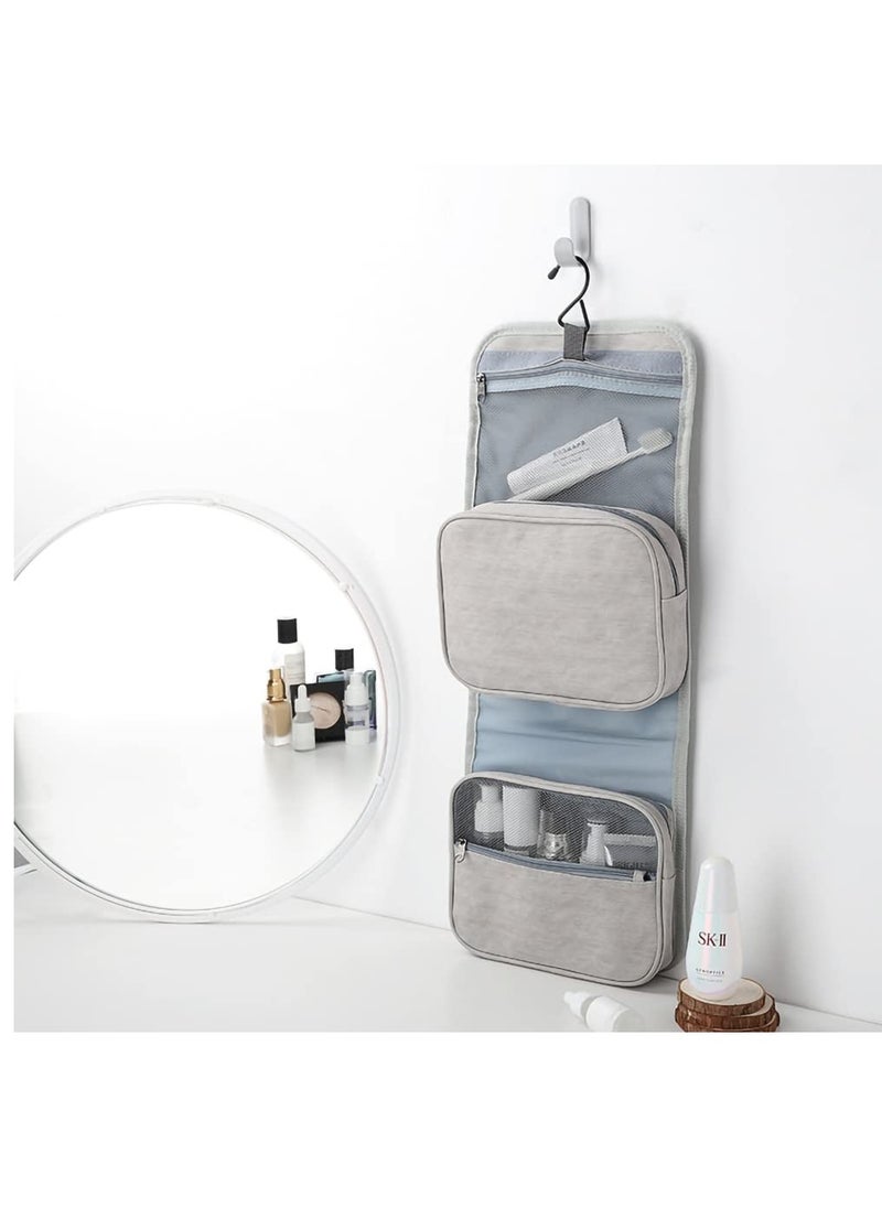 SYOSI - Hanging Toiletry Bag, Travel Wash Bag, Women Waterproof Folding Cosmetic Bags, Detachable Makeup Pouch with Sturdy Hook, Large Toilet Bags (Gray) - Image 1