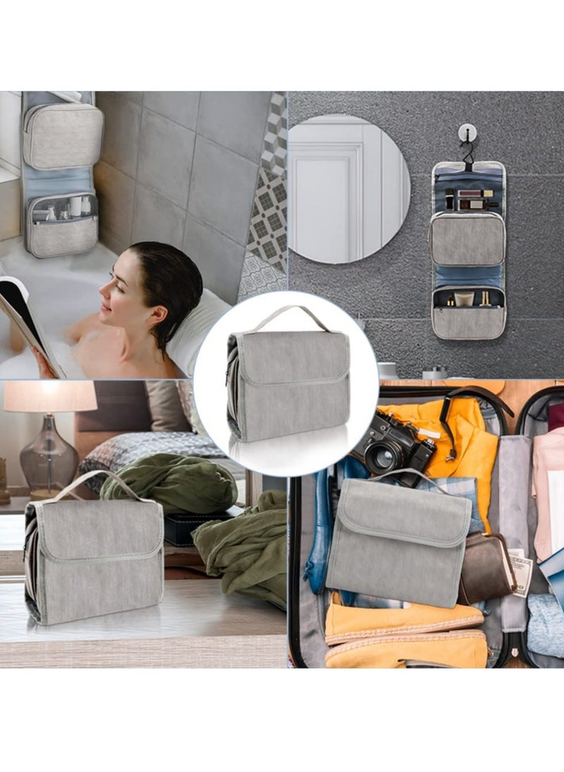 SYOSI - Hanging Toiletry Bag, Travel Wash Bag, Women Waterproof Folding Cosmetic Bags, Detachable Makeup Pouch with Sturdy Hook, Large Toilet Bags (Gray) - Image 1