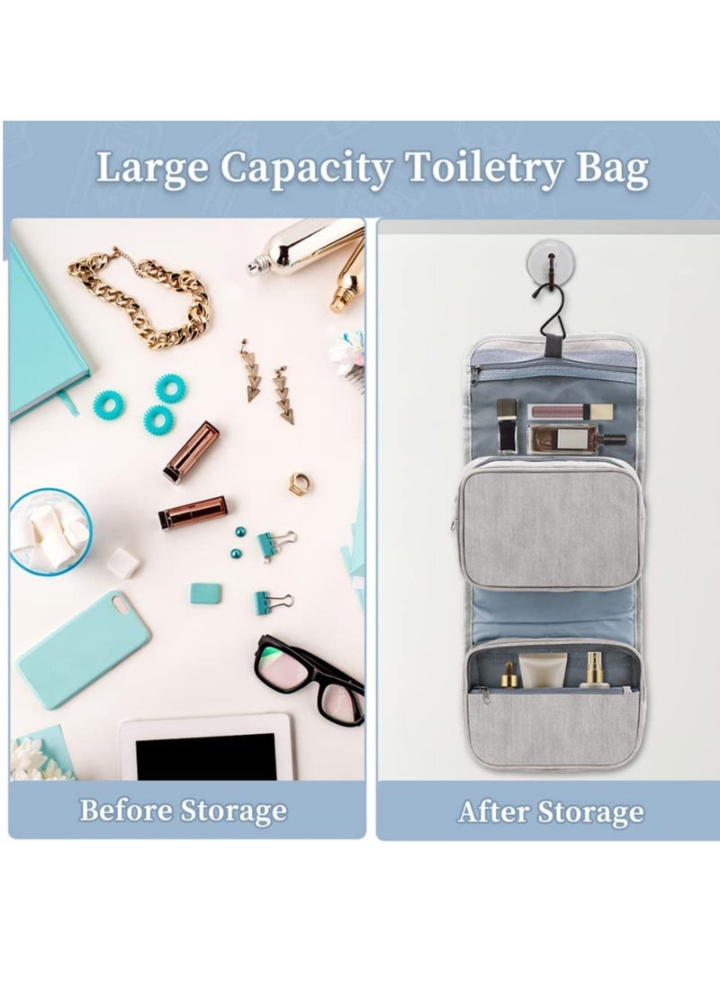 SYOSI - Hanging Toiletry Bag, Travel Wash Bag, Women Waterproof Folding Cosmetic Bags, Detachable Makeup Pouch with Sturdy Hook, Large Toilet Bags (Gray) - Image 1