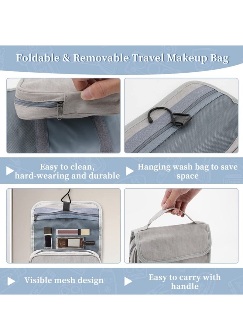 SYOSI - Hanging Toiletry Bag, Travel Wash Bag, Women Waterproof Folding Cosmetic Bags, Detachable Makeup Pouch with Sturdy Hook, Large Toilet Bags (Gray) - Image 1