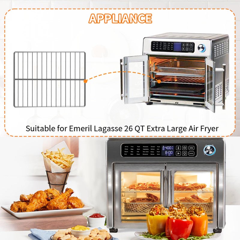 GXF Air Fryer Wire Rack for Emeril Lagasse 26 QT Extra Large Air Fryer, 12.5''*11.5'' Replacement Stainless Steel Air Fryer Accessories Roasting Steamer Grill Racks, For Emeril Lagasse 26 QT - Image 3
