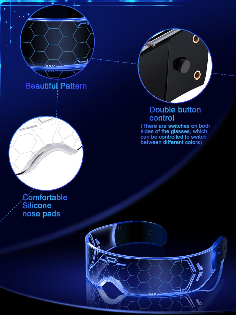 TOODOO 2 Pairs LED Visor Glasses 7 Colors Futuristic Glasses Light up Punk Accessories for Rave Party Costume(Cool Style) - Image 3