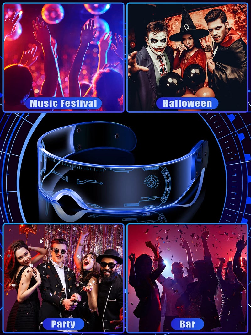 TOODOO 2 Pairs LED Visor Glasses 7 Colors Futuristic Glasses Light up Punk Accessories for Rave Party Costume(Cool Style) - Image 5