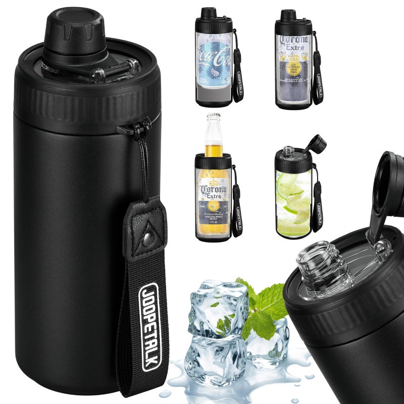 JOOPETALK 4in1 Universal Can Cooler Fits 12 Oz Standard Slim Cans and Bottles  100 Leak Proof Water Bottle with Lid  Insulated for Beer Soda and Energy Drinks Dishwasher Safe Black