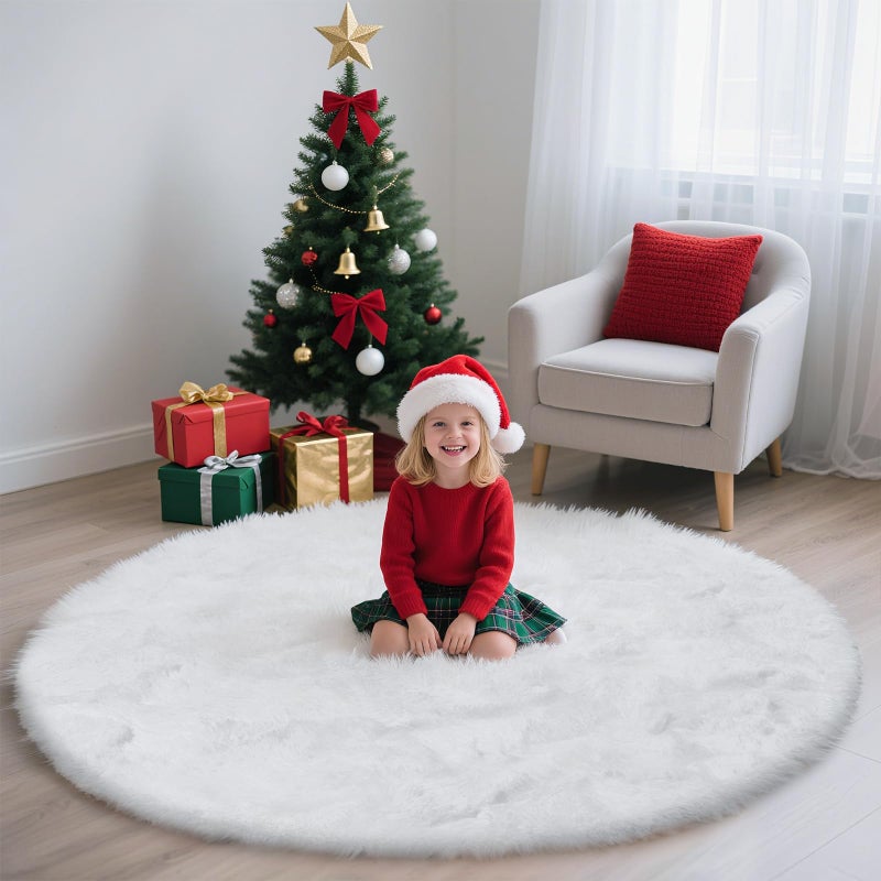 yulidayang White Fluffy Round Area Rugs for Bedroom,3'X3'Shag Circle Area Rugs for Girls Room,Non Slip Fuzzy Plush Rug for Kids Room Living Room and Dorm Home Decor Rug - Image 2