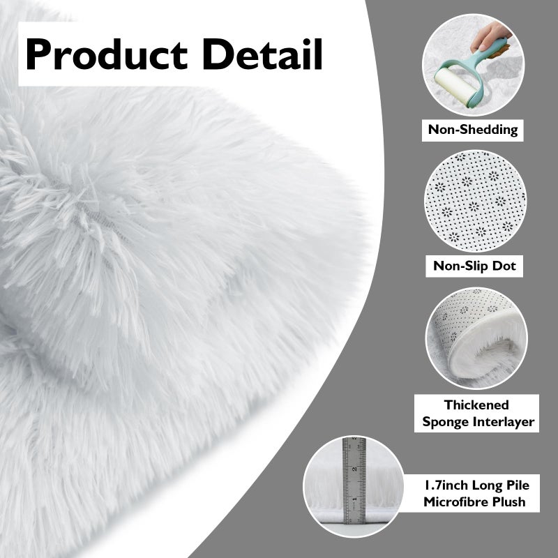 yulidayang White Fluffy Round Area Rugs for Bedroom,3'X3'Shag Circle Area Rugs for Girls Room,Non Slip Fuzzy Plush Rug for Kids Room Living Room and Dorm Home Decor Rug - Image 4