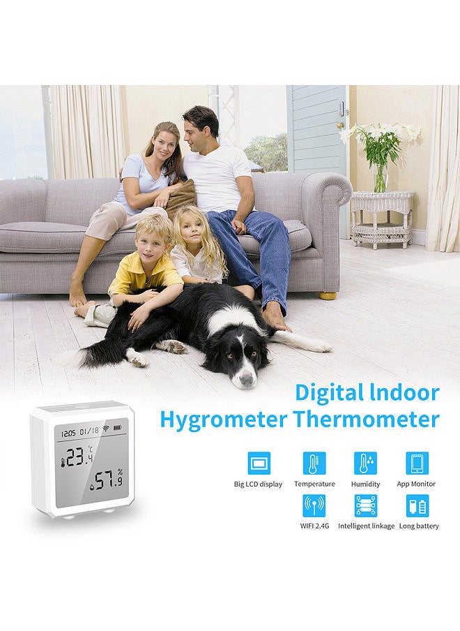Tuya Smart WiFi Temperature Humidity Sensor Indoor Hygrometer Thermometer APP Remote Control with LCD Screen T&H Sensor ℃/℉ Switchable Compatible with Alexa Google Home