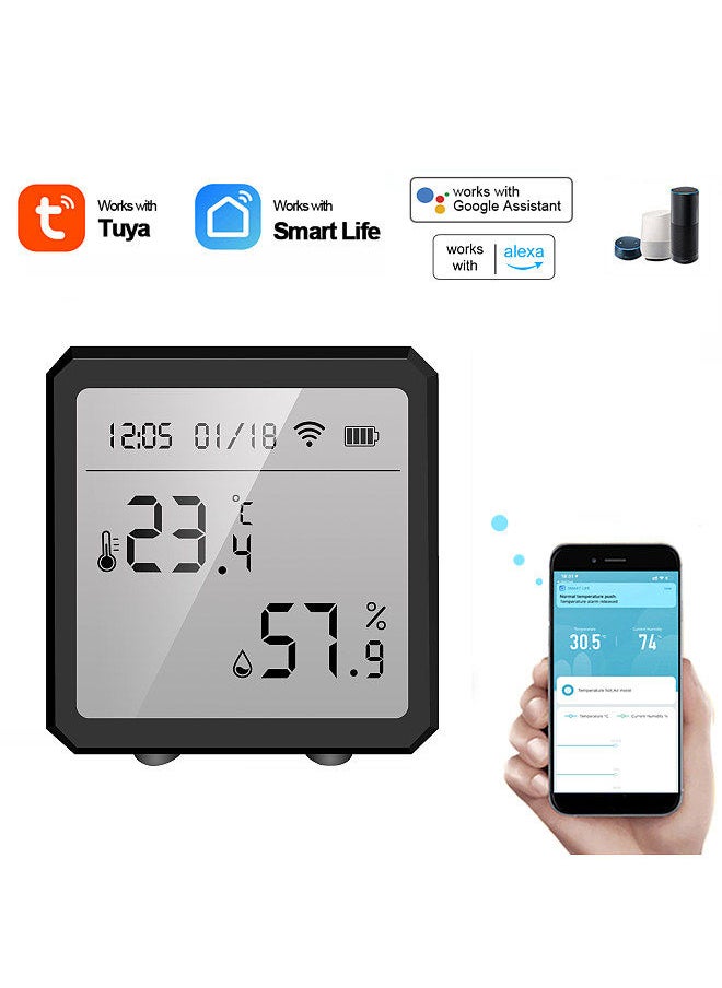Tuya Smart WiFi Temperature Humidity Sensor Indoor Hygrometer Thermometer APP Remote Control with LCD Screen T&H Sensor ℃/℉ Switchable Compatible with Alexa Google Home