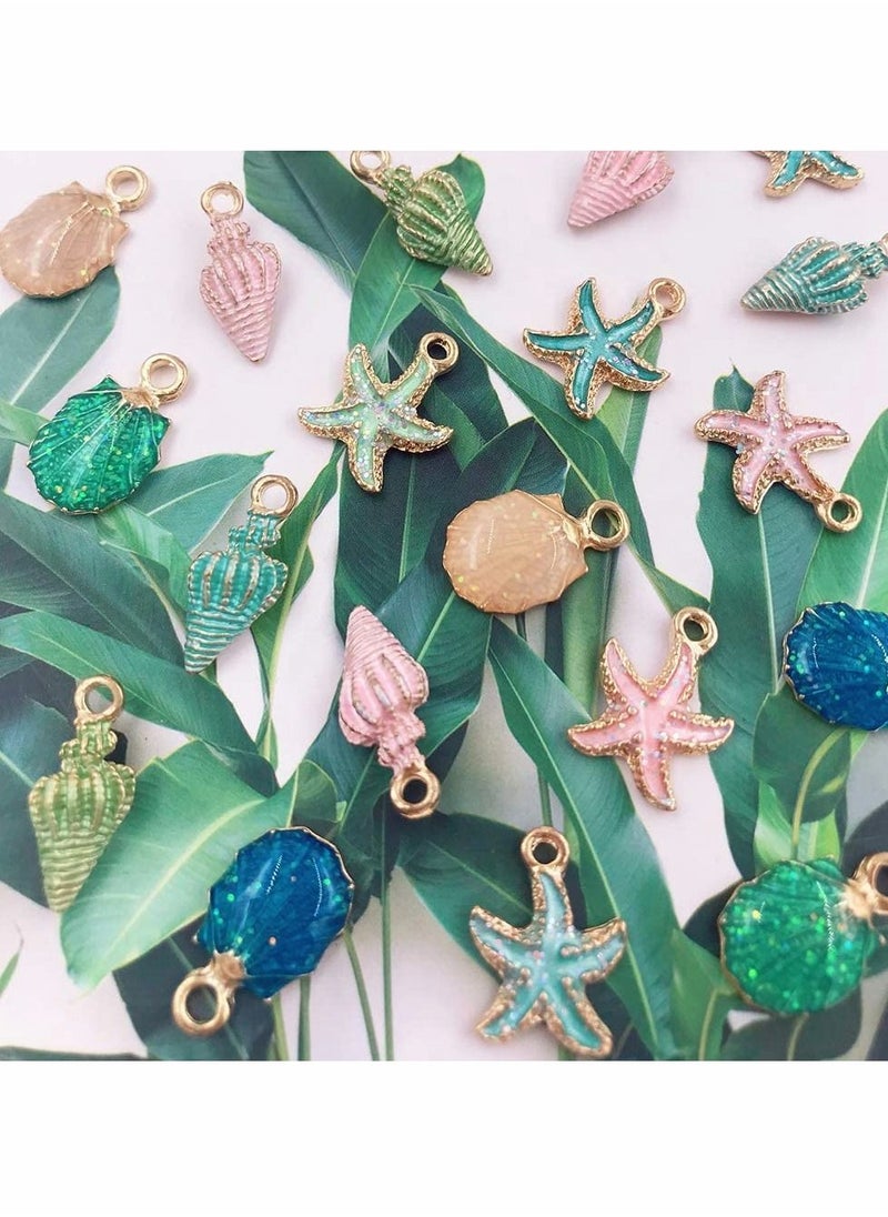 Excefore - 27pcs Sea Charms Enamel Charms Jewelry Making Conch Starfish Shell Charms Alloy Pendants Shell Dangles Shell Bead Jewelry Making Charms Kit - Image 1