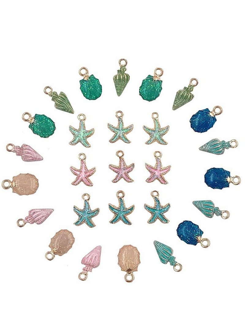Excefore - 27pcs Sea Charms Enamel Charms Jewelry Making Conch Starfish Shell Charms Alloy Pendants Shell Dangles Shell Bead Jewelry Making Charms Kit - Image 1