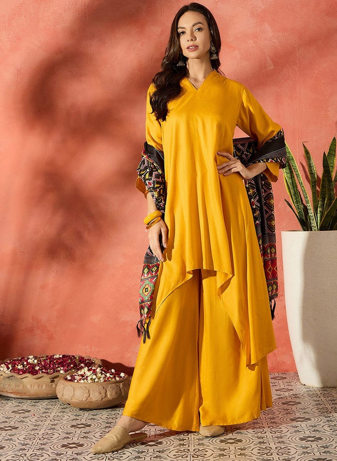 InWeave Women A-Line Kurta With Palazzos And Dupatta - Image 1