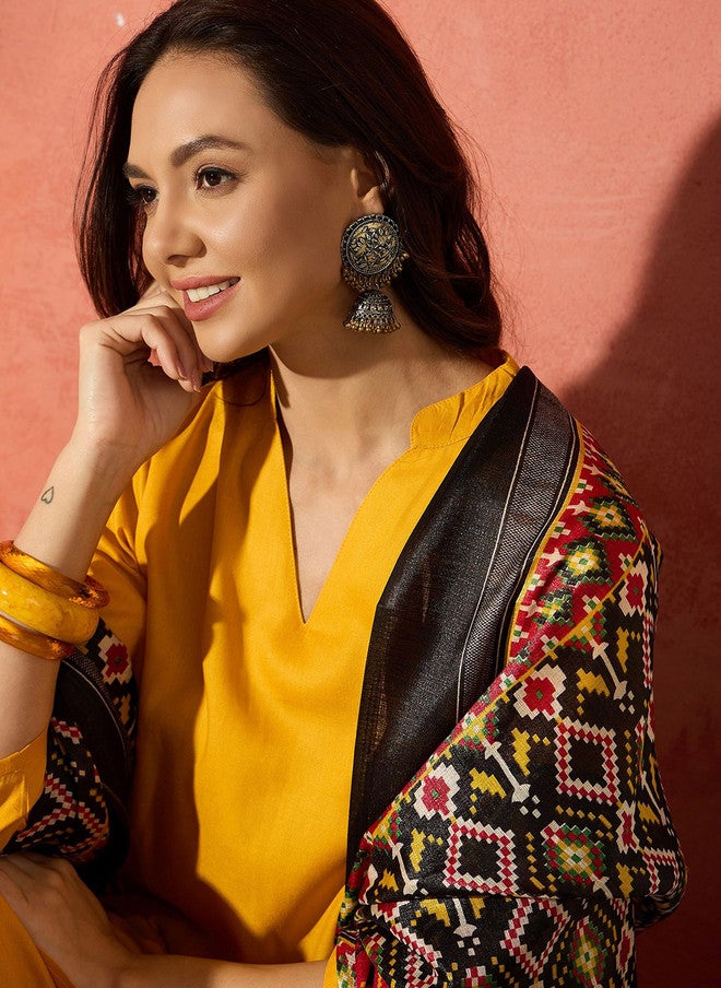 InWeave Women A-Line Kurta With Palazzos And Dupatta - Image 2