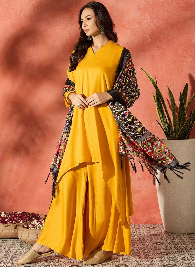 InWeave Women A-Line Kurta With Palazzos And Dupatta - Image 5