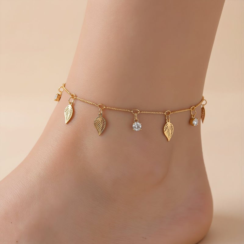 Gold Layered Anklet for Women Zinc Alloy Skin Friendly Beach Foot Jewelry - Image 2