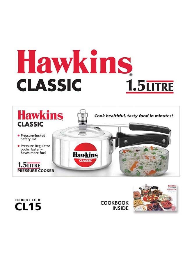 Hawkins - Aluminium Inner Lid Mirror Stain Pressure Cooker With Lid, Dishwasher Safe & Induction Friendly, Silver 1.5 liter - Image 1