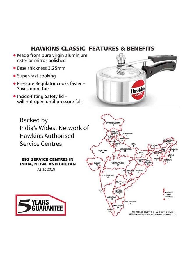 Hawkins - Aluminium Inner Lid Mirror Stain Pressure Cooker With Lid, Dishwasher Safe & Induction Friendly, Silver 1.5 liter - Image 1