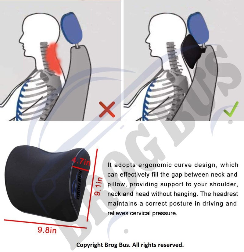 BROGBUS Memory Foam Car Neck Support Pillow Neck Pain Head Rest Cushion (Black) - Image 3