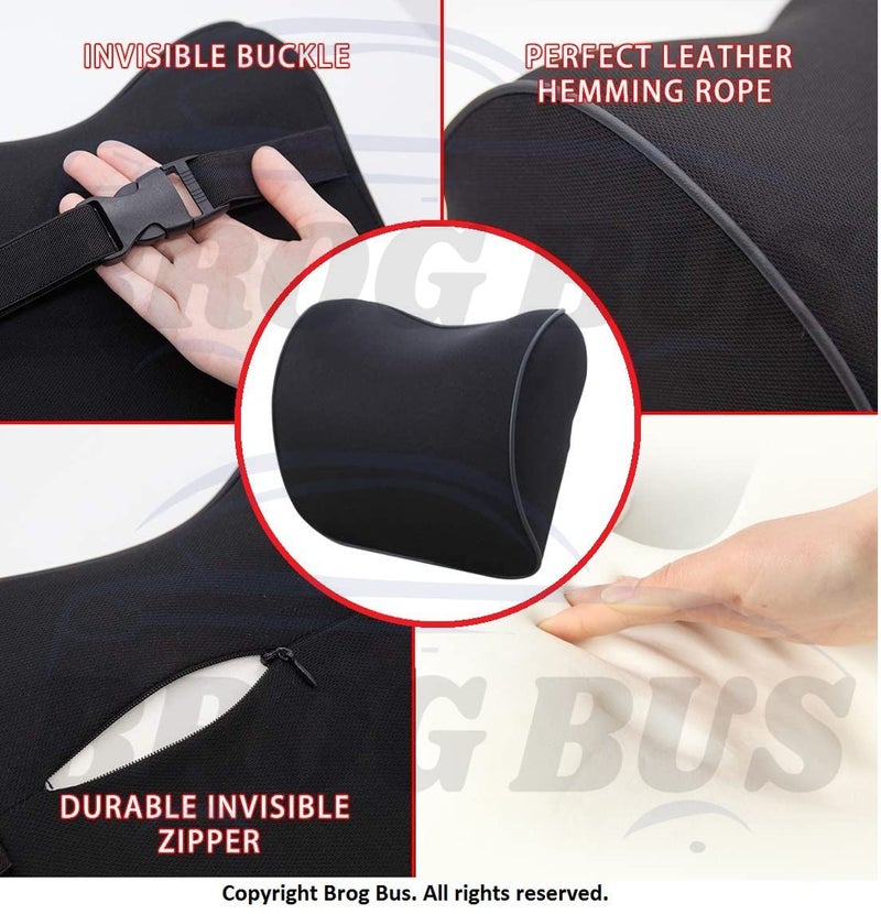 BROGBUS Memory Foam Car Neck Support Pillow Neck Pain Head Rest Cushion (Black) - Image 5