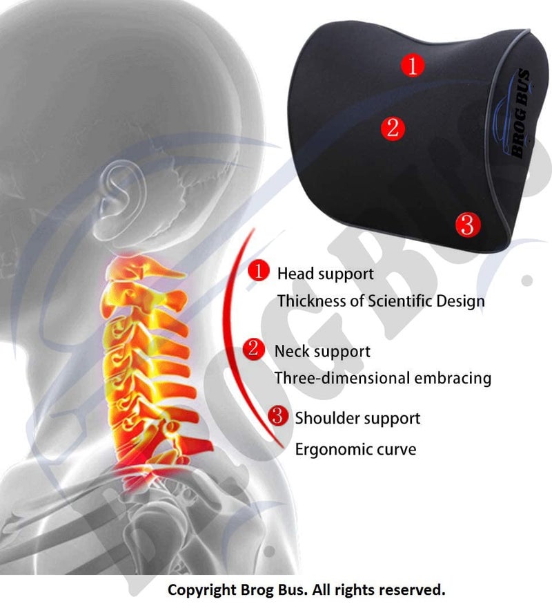 BROGBUS Memory Foam Car Neck Support Pillow Neck Pain Head Rest Cushion (Black) - Image 4