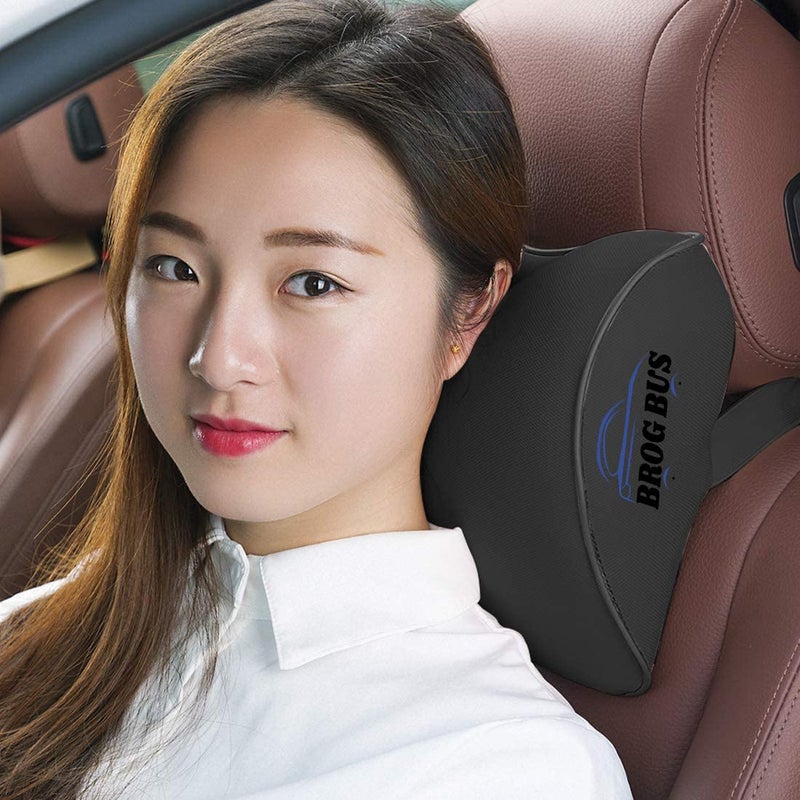 BROGBUS Memory Foam Car Neck Support Pillow Neck Pain Head Rest Cushion (Black) - Image 1