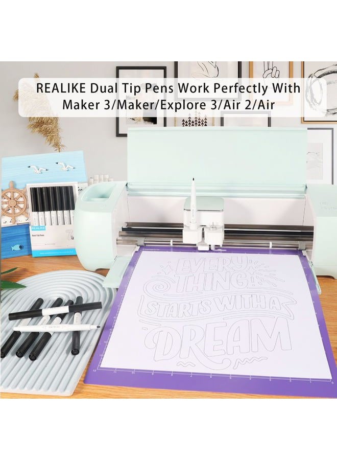 REALIKE Dual Tip Pens for Cricut Maker 3/Maker/Explore 3/Air 2/Air, Black Pens Set of 7 Pack Dual Tip Marker Fine Point Pen Writing Drawing Accessories for Cricut Machine (0.4 Tip & 1.0 Tip) - Image 2