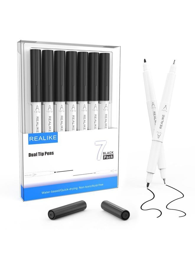 REALIKE Dual Tip Pens for Cricut Maker 3/Maker/Explore 3/Air 2/Air, Black Pens Set of 7 Pack Dual Tip Marker Fine Point Pen Writing Drawing Accessories for Cricut Machine (0.4 Tip & 1.0 Tip) - Image 1