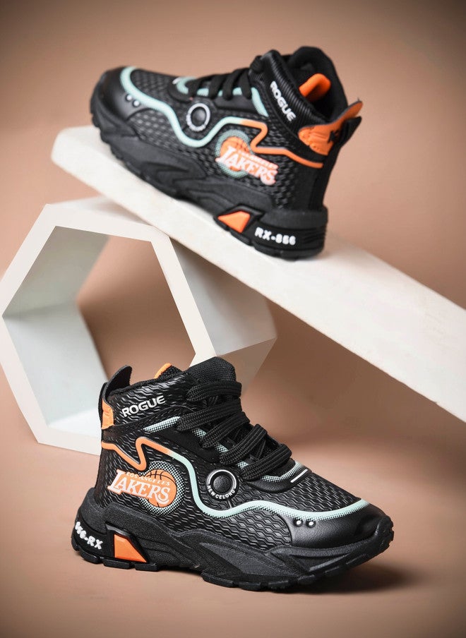 KATS Unisex Kids Mid-Top Textured Sneakers with Lace-Ups - Image 2