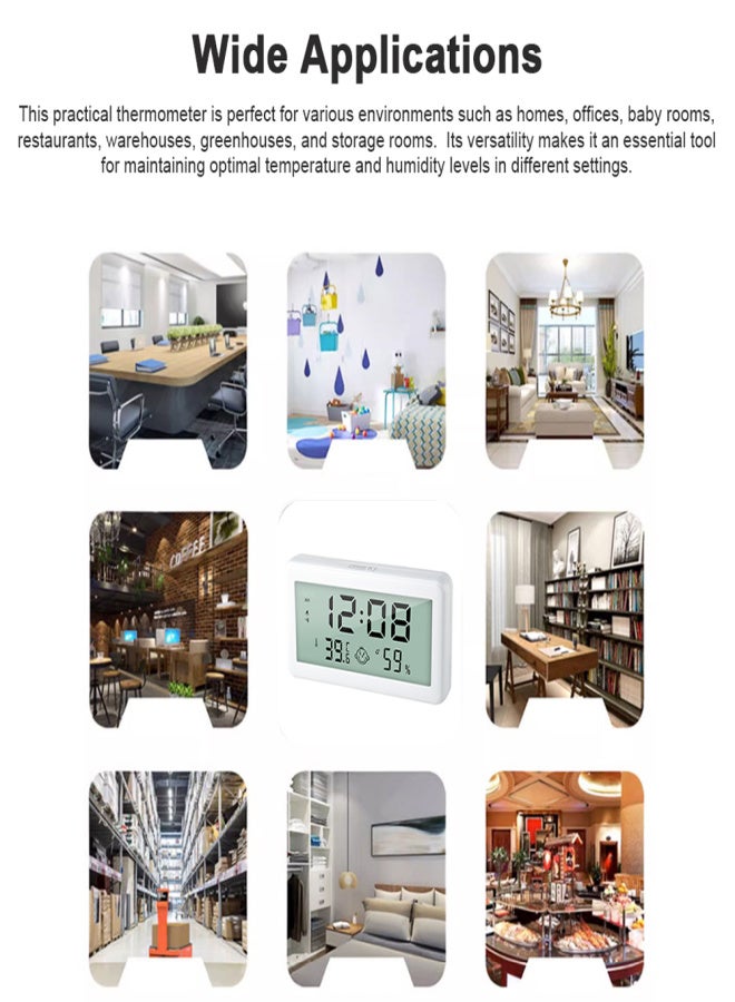Digital Indoor Thermometer Hygrometer Home Accurate LCD Temperature Humidity Gauge Monitor with Time/Date Display Comfort Indicator Support Alarm Clock and Chime Function ℃/℉ Switchable for Home - Image 4