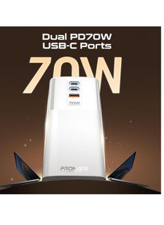 PROMATE Promate PowerTower-70W - 70W Multi-Port Charging Station provides high-efficiency charging for multiple devices at the same time. It features two 70W USB-C Power Delivery ports, a 30W QC 3.0 port, and four 2500W universal AC outlets to meet the needs of all your devices.  - Image 4