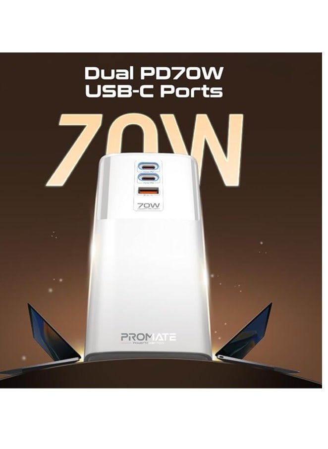 PROMATE - Promate PowerTower-70W - 70W Multi-Port Charging Station provides high-efficiency charging for multiple devices at the same time. It features two 70W USB-C Power Delivery ports, a 30W QC 3.0 port, and four 2500W universal AC outlets to meet the needs of all your devices. - Image 1