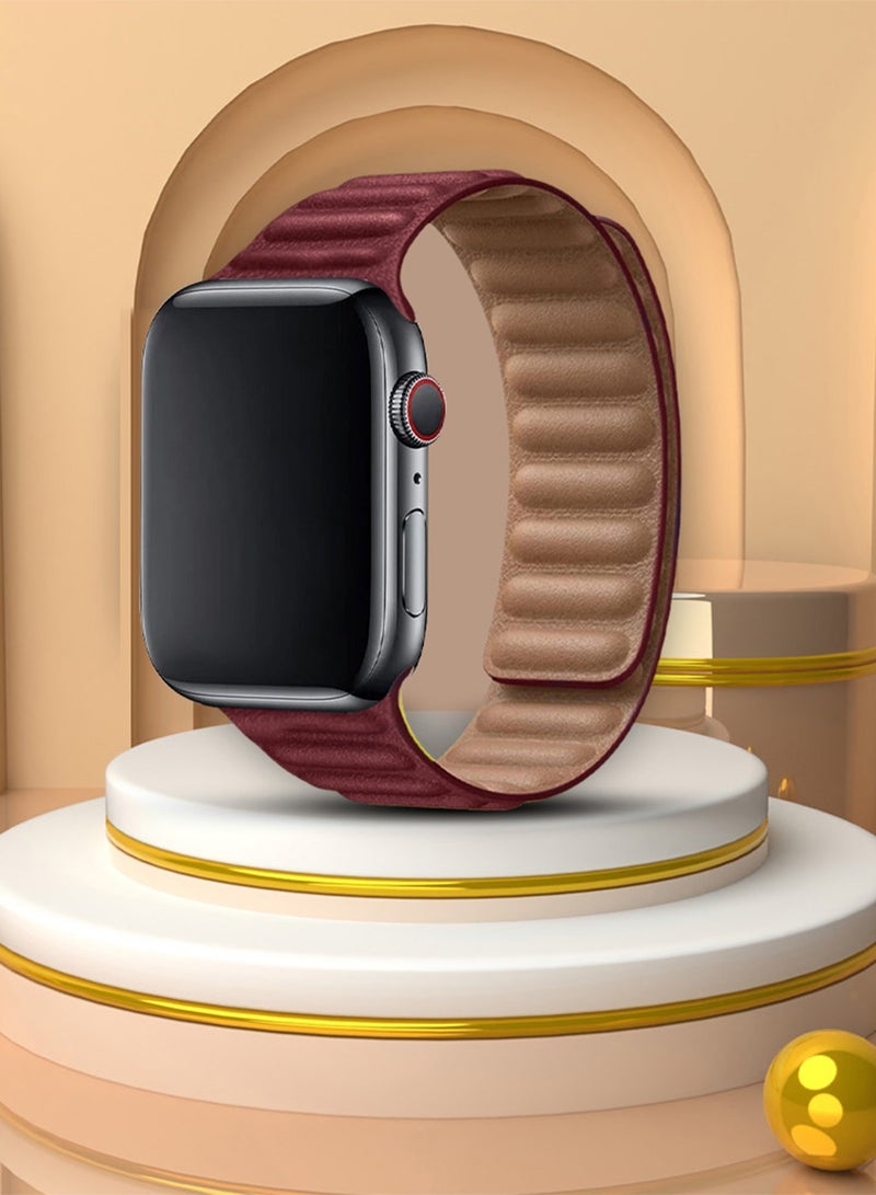 CATANES Replacement Band for Apple Watch Band 38mm 40mm 41mm (42mm Series 10) – Leather Link Strap Magnetic Loop Adjustable Bracelet - Red - Image 3