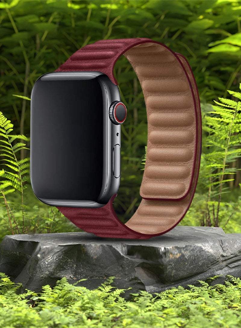 CATANES Replacement Band for Apple Watch Band 38mm 40mm 41mm (42mm Series 10) – Leather Link Strap Magnetic Loop Adjustable Bracelet - Red - Image 5