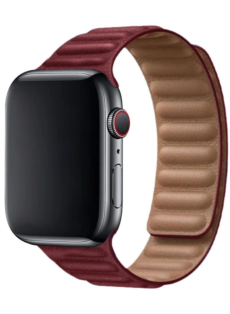CATANES Replacement Band for Apple Watch Band 38mm 40mm 41mm (42mm Series 10) – Leather Link Strap Magnetic Loop Adjustable Bracelet - Red - Image 2