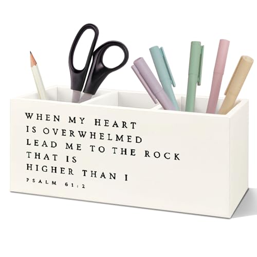 SNNDER Inspirational Christian Pen Holder for Desk Christian Religious Gifts for Women Men Psalm 612 Bible Verses Wooden Pen Pencil Holder Organizer for Home Office Desk Accessories - Image 1